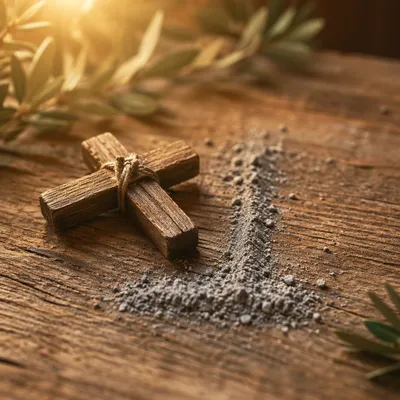 Lenten Ashes on Rustic Wooden Cross
