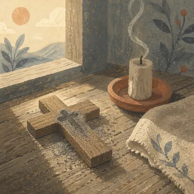 Lenten Ashes on Humble Wooden Cross