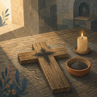 Lenten Ashes on Handmade Wooden Cross