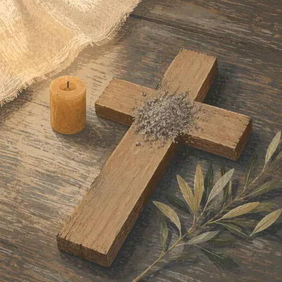 Lenten Ashes on Handmade Wooden Cross