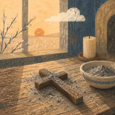 Lenten Ashes on Weathered Wooden Cross