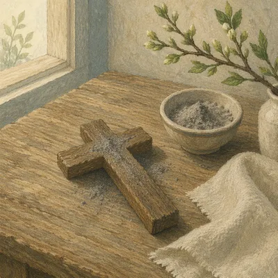 Lent Ashes on Weathered Wooden Cross