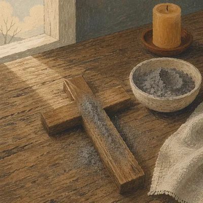 Lenten Ashes on Rustic Wooden Cross