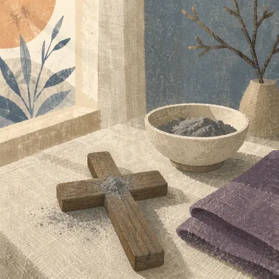 Lent Ashes Resting on Wooden Cross