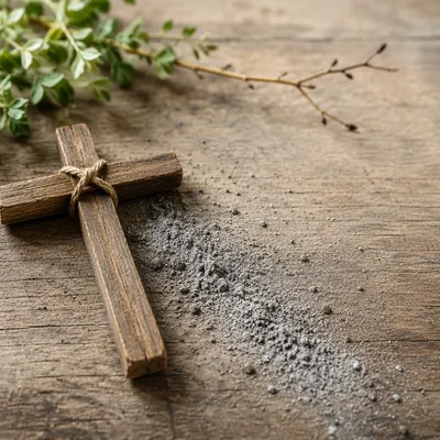 Lent Ashes on Wooden Cross Still Life