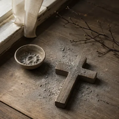 Lent Ashes on Rustic Wooden Cross