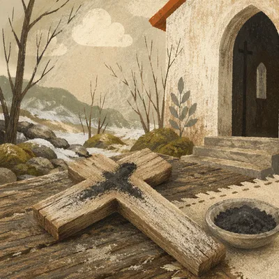 Lenten Ashes on Rustic Wooden Cross