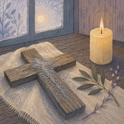 Lent Ashes on Weathered Wooden Cross