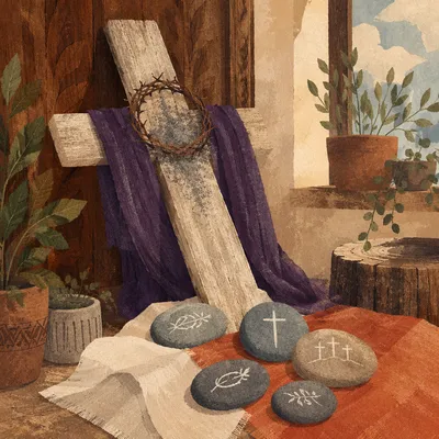 Lenten Ashes on Wooden Cross Scene