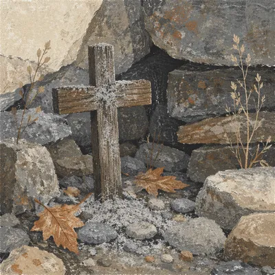 Lent Ashes on Wooden Cross Still Life