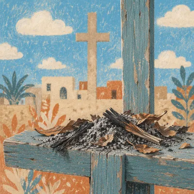 Lent Ashes Resting on Wooden Cross