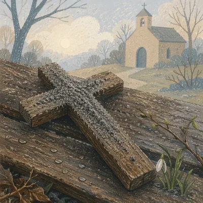 Lent Ashes on Weathered Wooden Cross