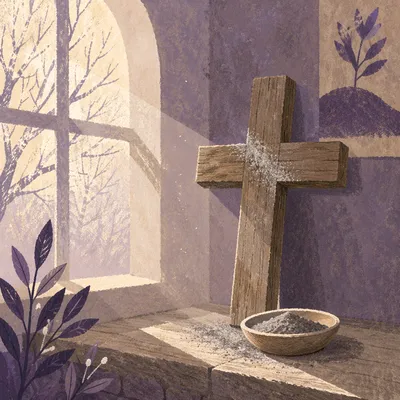 Lent Ashes Beside Weathered Wooden Cross
