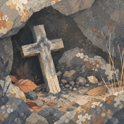 Lent Ashes on Weathered Wooden Cross