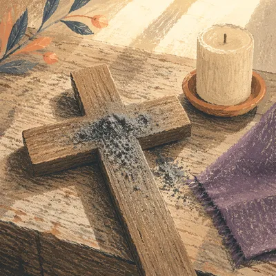 Lent Ashes on Weathered Wooden Cross