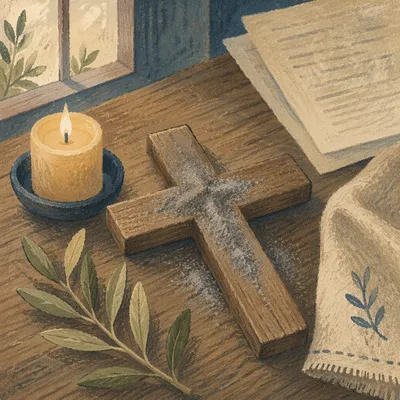 Lenten Ashes on Rustic Wooden Cross