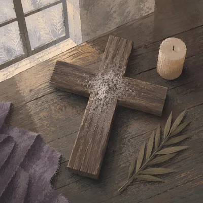 Lenten Ashes on Rustic Wooden Cross