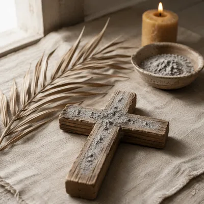 Lenten Ashes on Rustic Wooden Cross