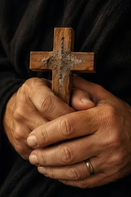 Lent Ashes on Wooden Cross in Hands