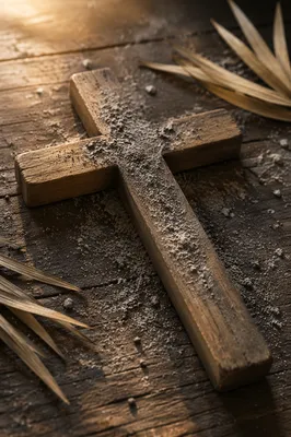 Lenten Ashes on Rustic Wooden Cross