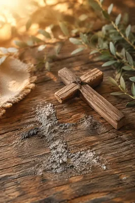 Lenten Ashes on Rustic Wooden Cross