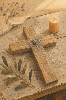 Lenten Ashes on Handmade Wooden Cross