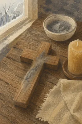 Lent Ashes Resting on Wooden Cross