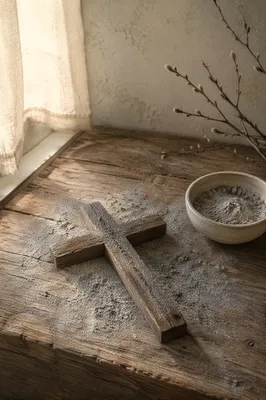 Lent Ashes Resting on Wooden Cross