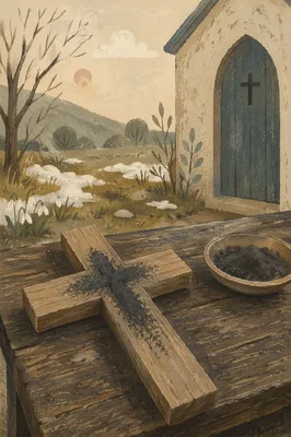 Lenten Ashes on a Rustic Wooden Cross