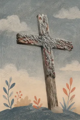 Ash-Covered Wooden Cross for Lent