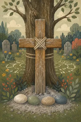 Lenten Ashes on Wooden Cross in Garden