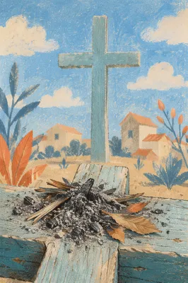 Lent Ashes Resting on Wooden Cross