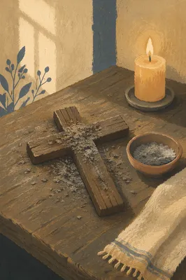 Lenten Ashes on Handmade Wooden Cross