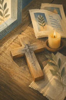 Lenten Ashes on Rustic Wooden Cross