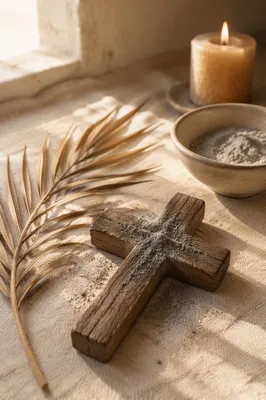 Lenten Ashes on Rustic Wooden Cross