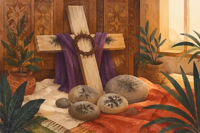 Lenten Ashes on Rustic Wooden Cross