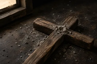 Lent Ashes on Rustic Wooden Cross