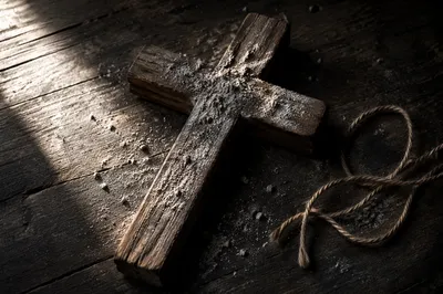 Lent Ashes on Rustic Wooden Cross