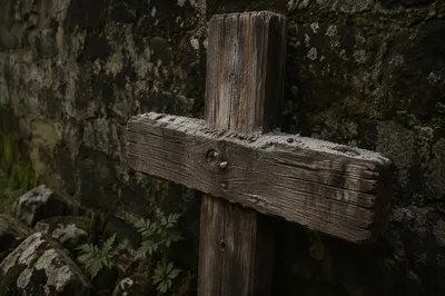 Lent Ashes on Weathered Wooden Cross