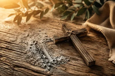 Lenten Ashes on Rustic Wooden Cross