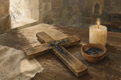 Lenten Ashes on Handmade Wooden Cross