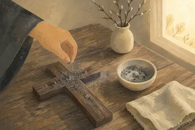 Lent Ashes on Rustic Wooden Cross