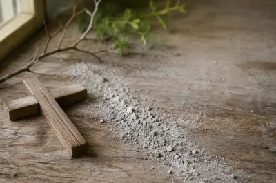Lenten Ashes on Rustic Wooden Cross