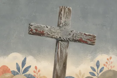 Lenten Ashes on Weathered Wooden Cross