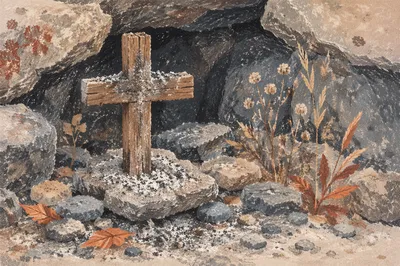 Ash-Dusted Wooden Cross for Lent Reflection