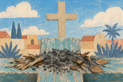 Lent Ashes Resting on Wooden Cross