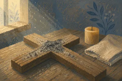 Lenten Ashes on Handmade Wooden Cross