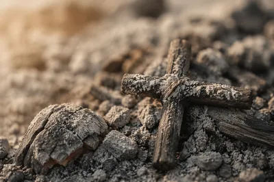 Lent Ashes on Rustic Wooden Cross