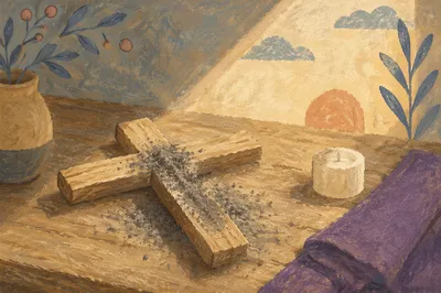 Lent Ashes on a Weathered Wooden Cross