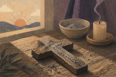 Lent Ashes on Weathered Wooden Cross